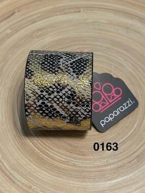 Paparazzi Serpent Shimmer Black Gold Animal Print Snake Skin Leather Wrap Snap B